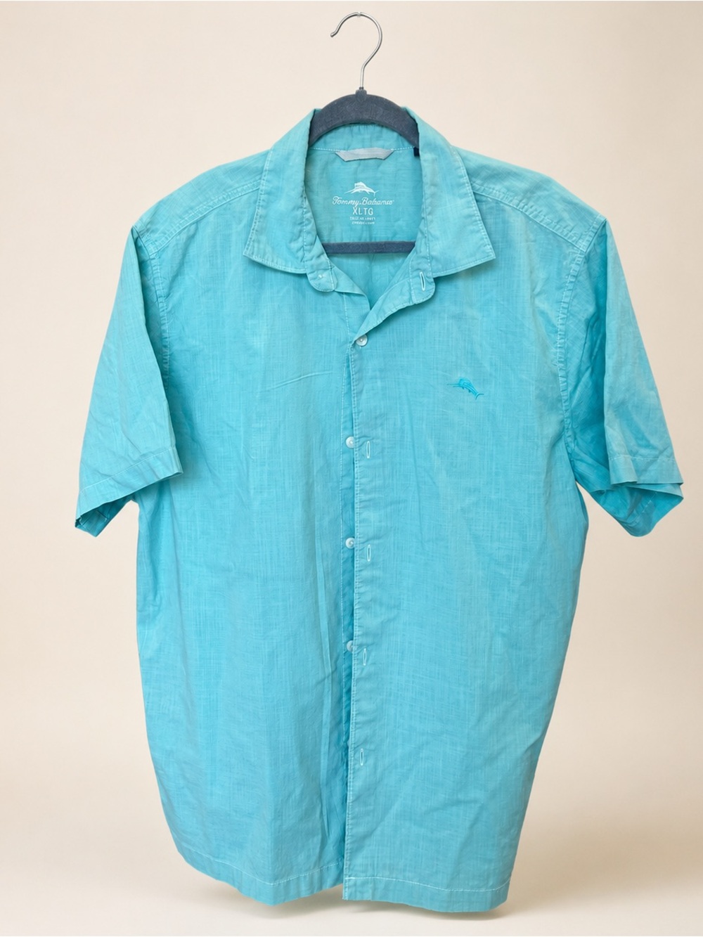 Tommy Bahama Short Sleeve Camp Shirt in Aqua Blue, size XL